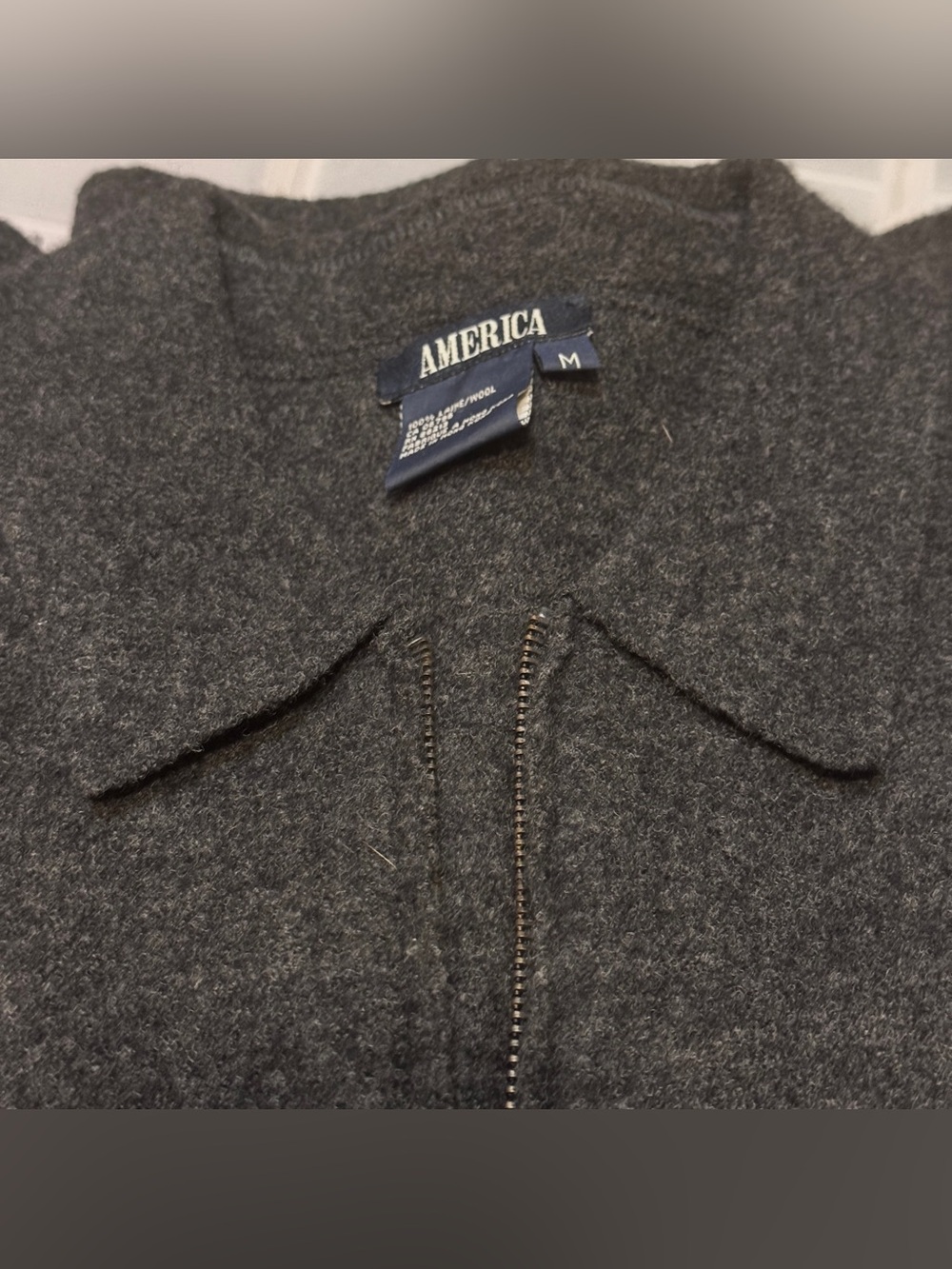 Vintage 1980s Boiled Wool Men's M Cardigan Sweater Charcoal Gray Double Zipper - Picture 10 of 14